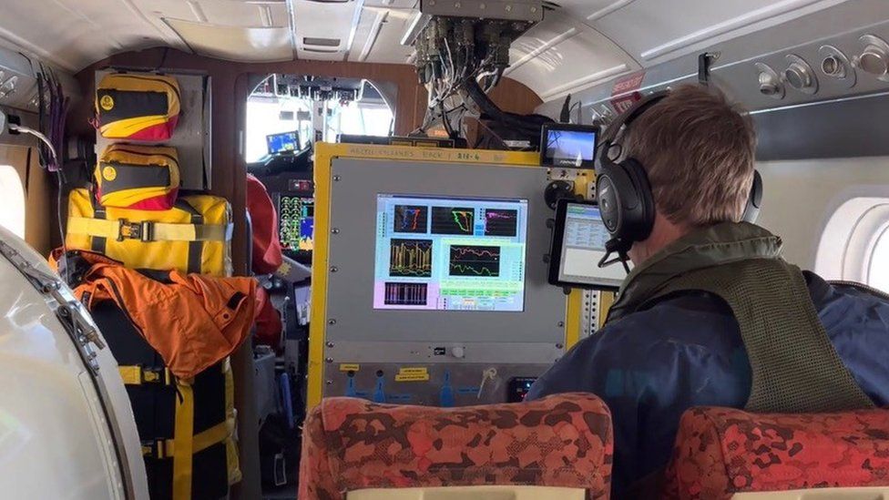 BBC news article showing view from within the research aircraft