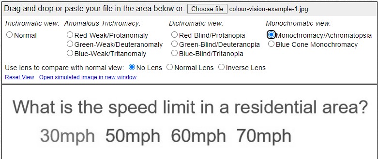 Coblis Colour Blindness simulator monochrome vision