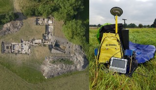 Silchester Archaeology Field School site run by the University of Reading (L) and the portable Groundhog gamma ray detector equipment trialled there (R)