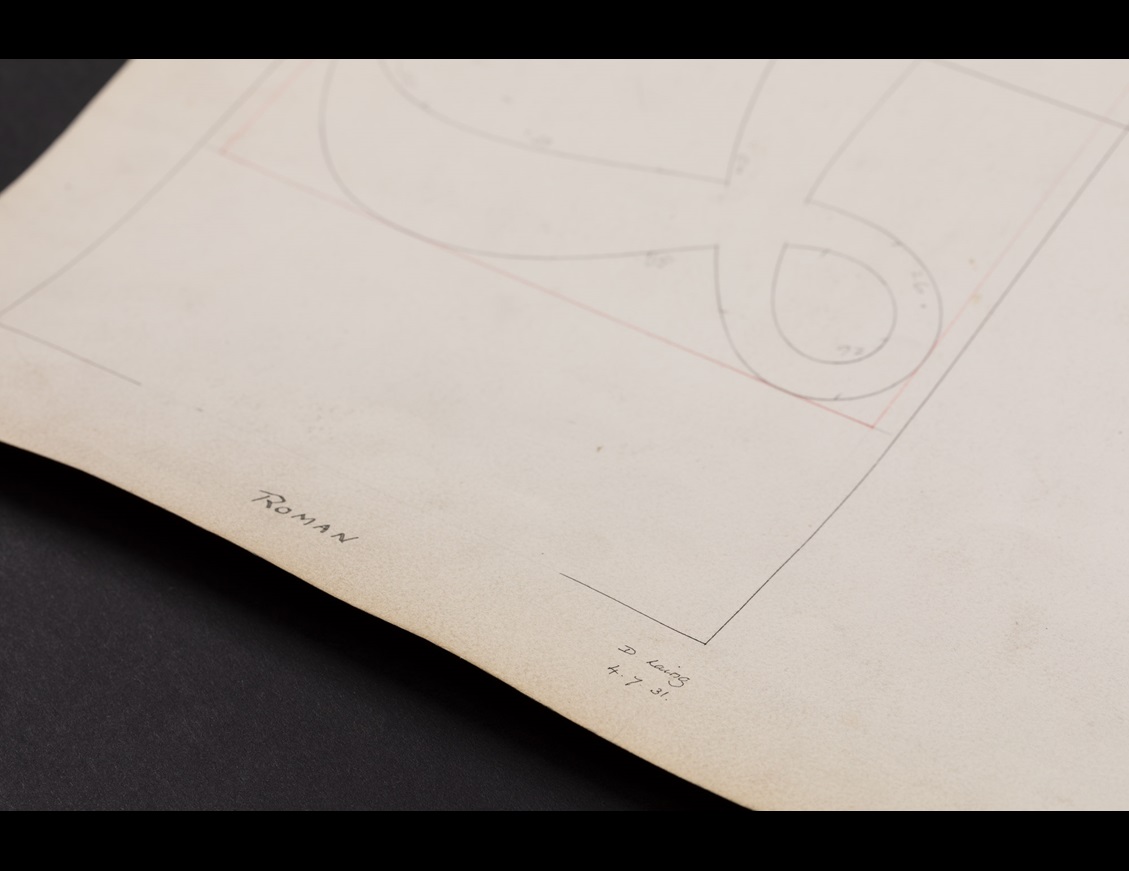 Production drawing of the Times New Roman typeface, signed by Dora Laing