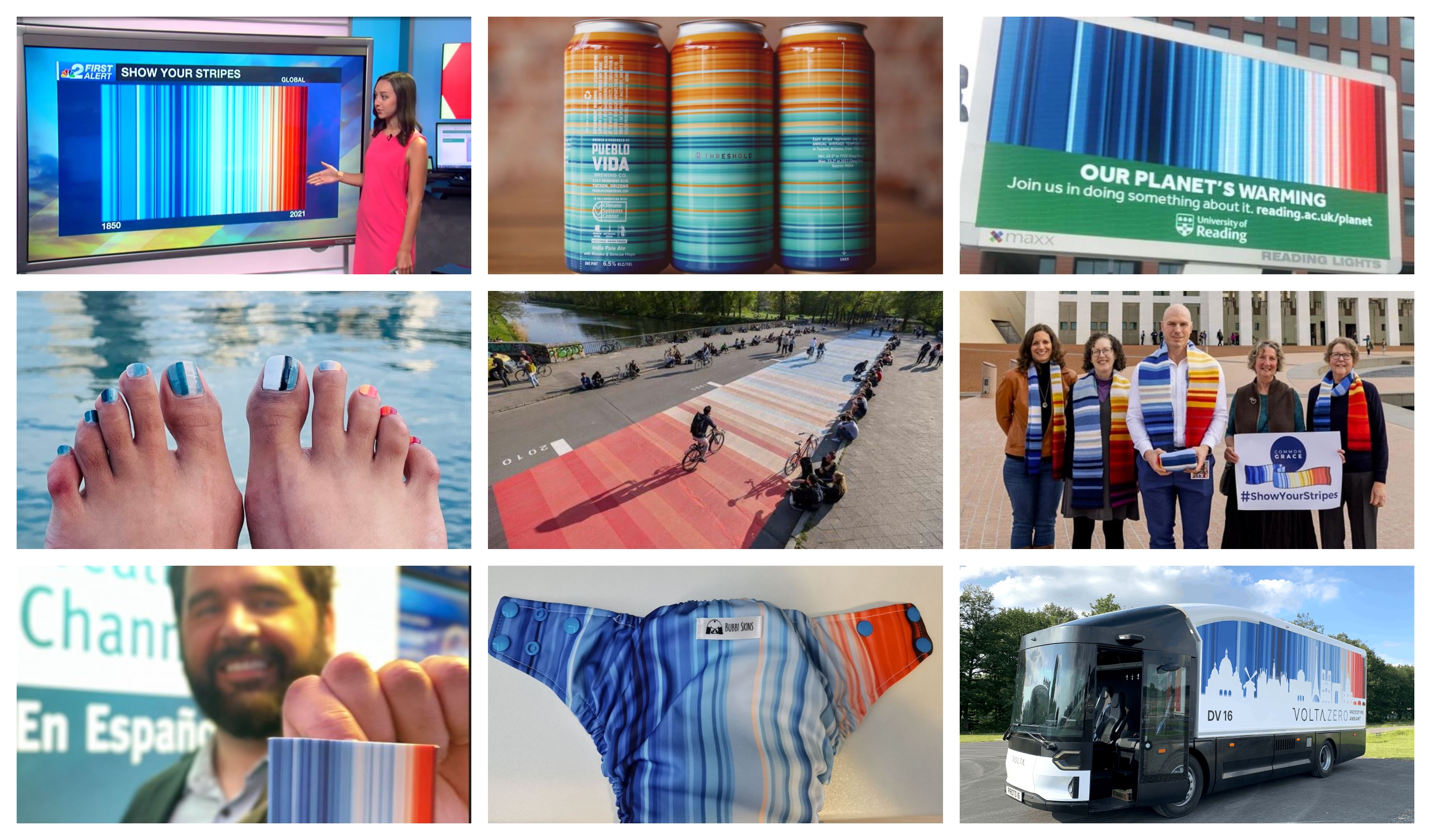 The climate stripes were adopted in a variety of ways on Show Your Stripes Day 2022
