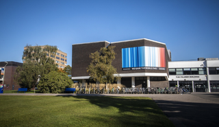 Warming stripes on the Palmer Building at the University of Reading