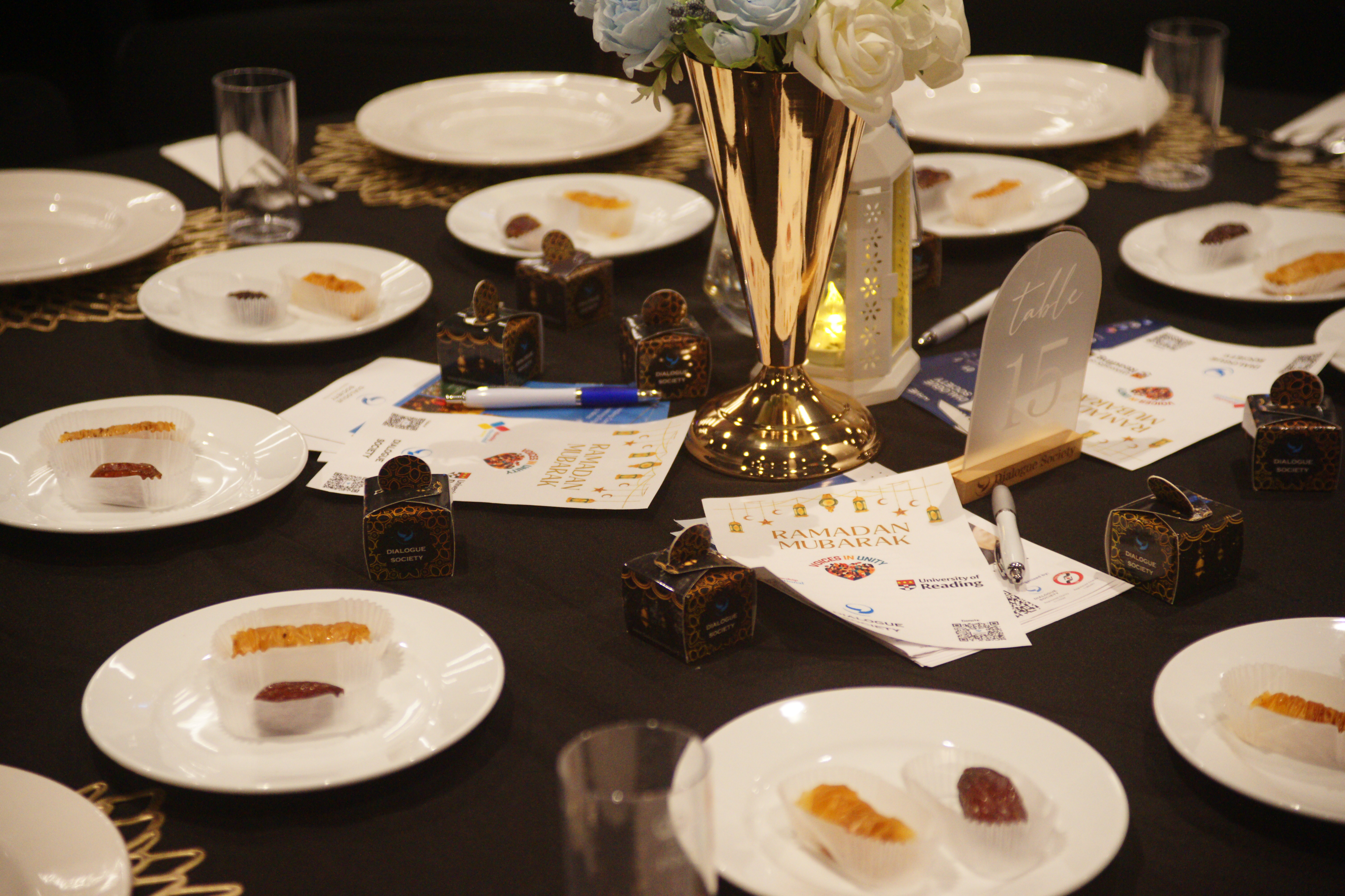 A table setting for a community iftar meal