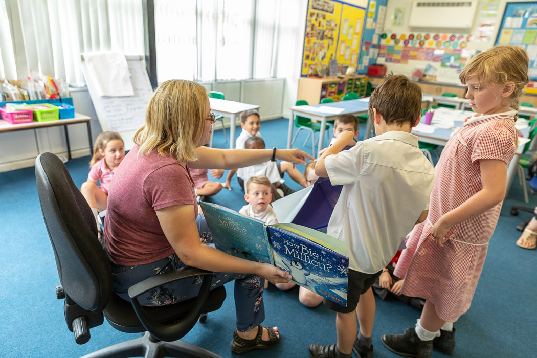 Teacher directs children in group learning